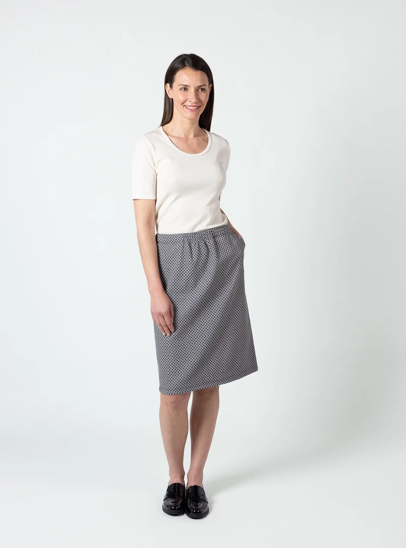 Jupe droite femme en maille noir/blanc