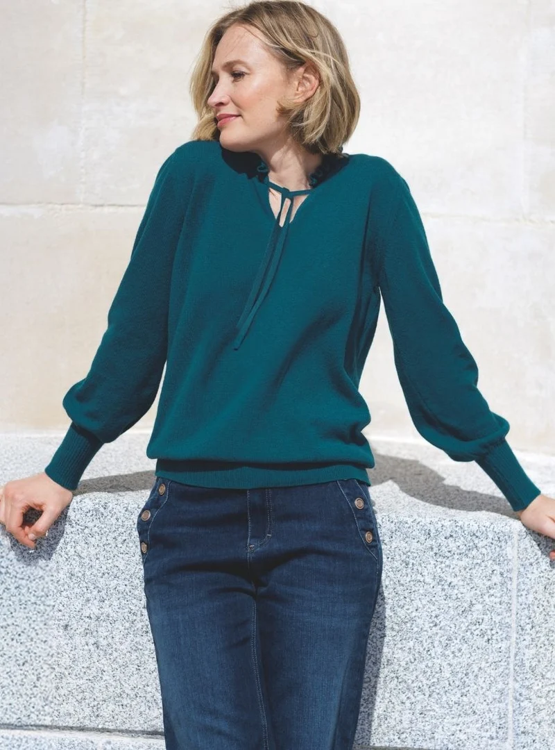 Pull femme laine mérinos et cachemire bleu de prusse