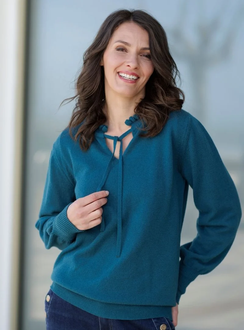 Pull femme laine mérinos et cachemire bleu de prusse