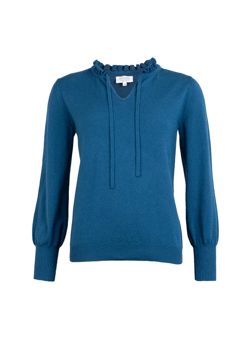 Pull femme laine mérinos et cachemire bleu de prusse