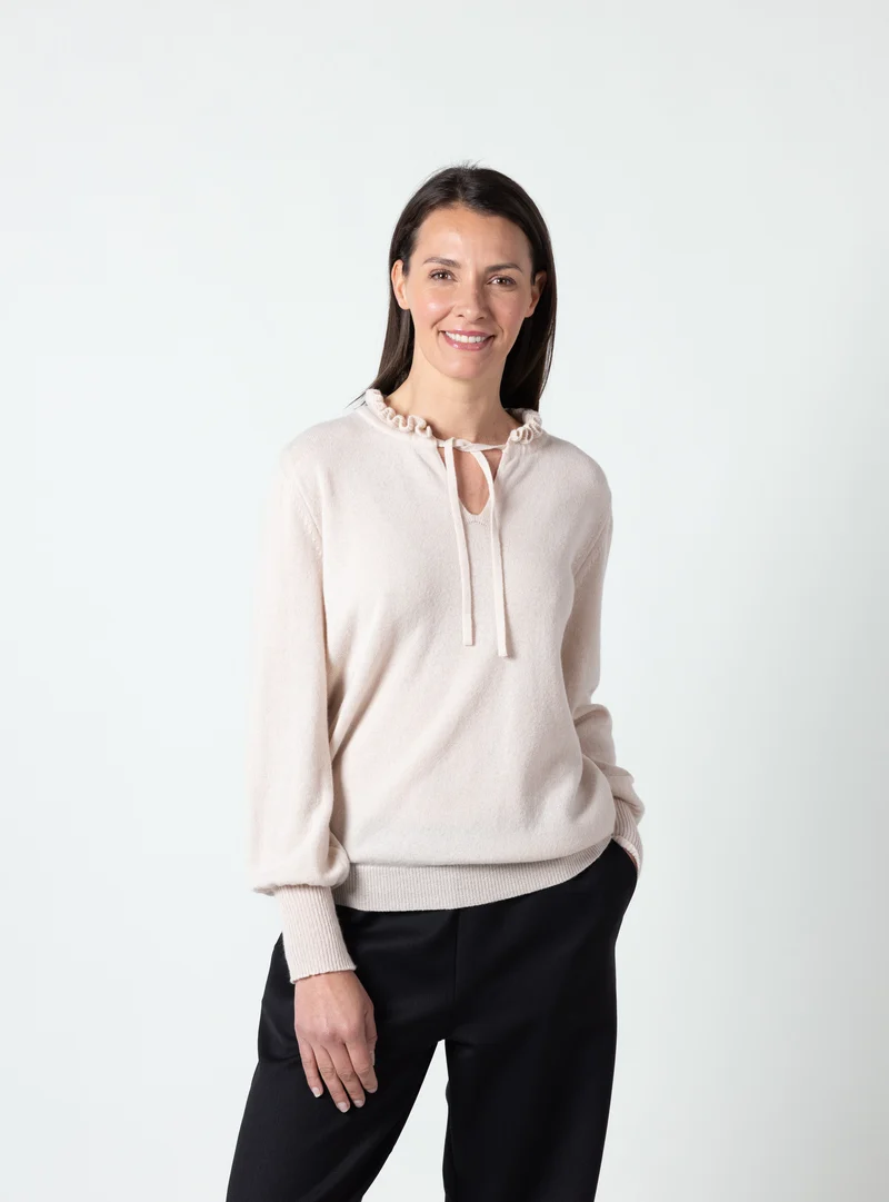 Pull femme laine mérinos et cachemire blanc lait