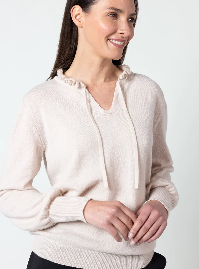 Pull femme laine mérinos et cachemire blanc lait