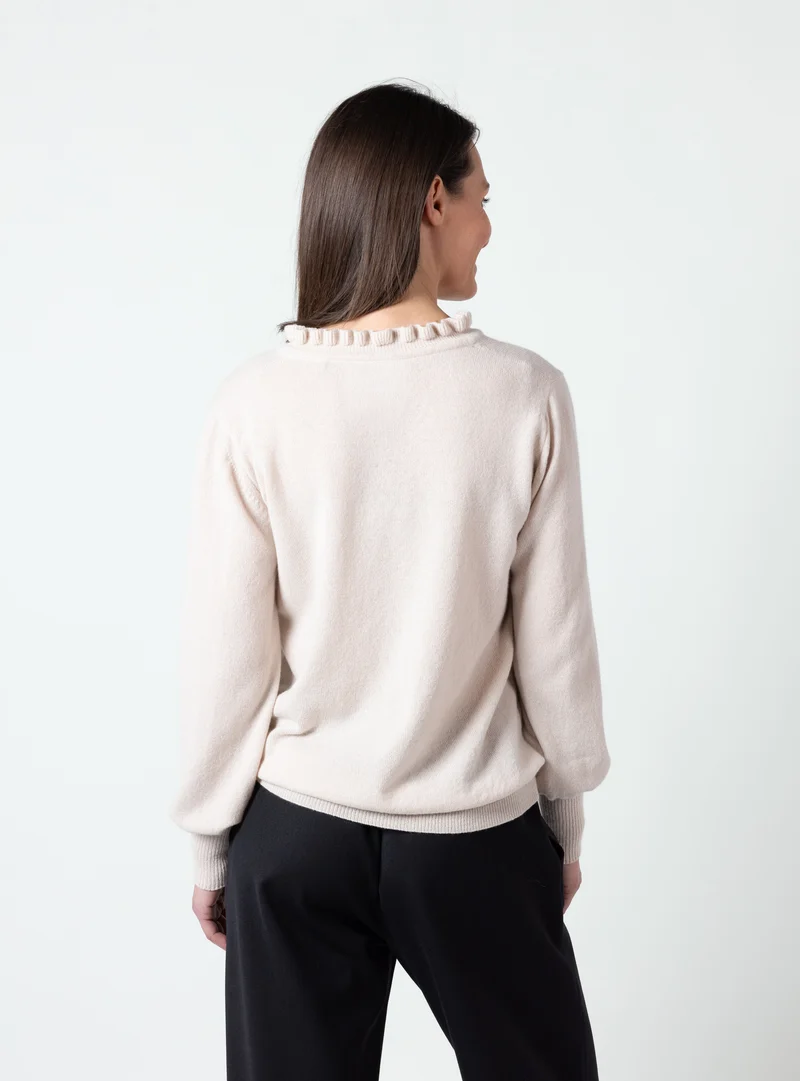 Pull femme laine mérinos et cachemire blanc lait