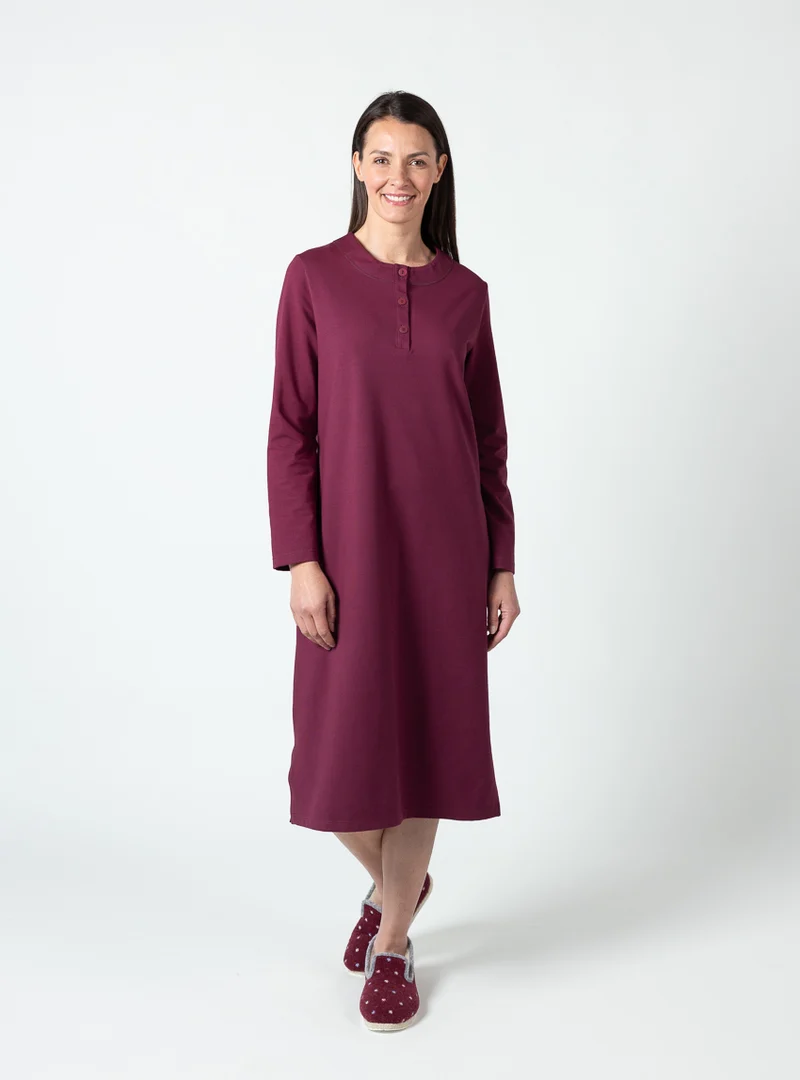 Chemise de nuit femme coton rouge bordeaux