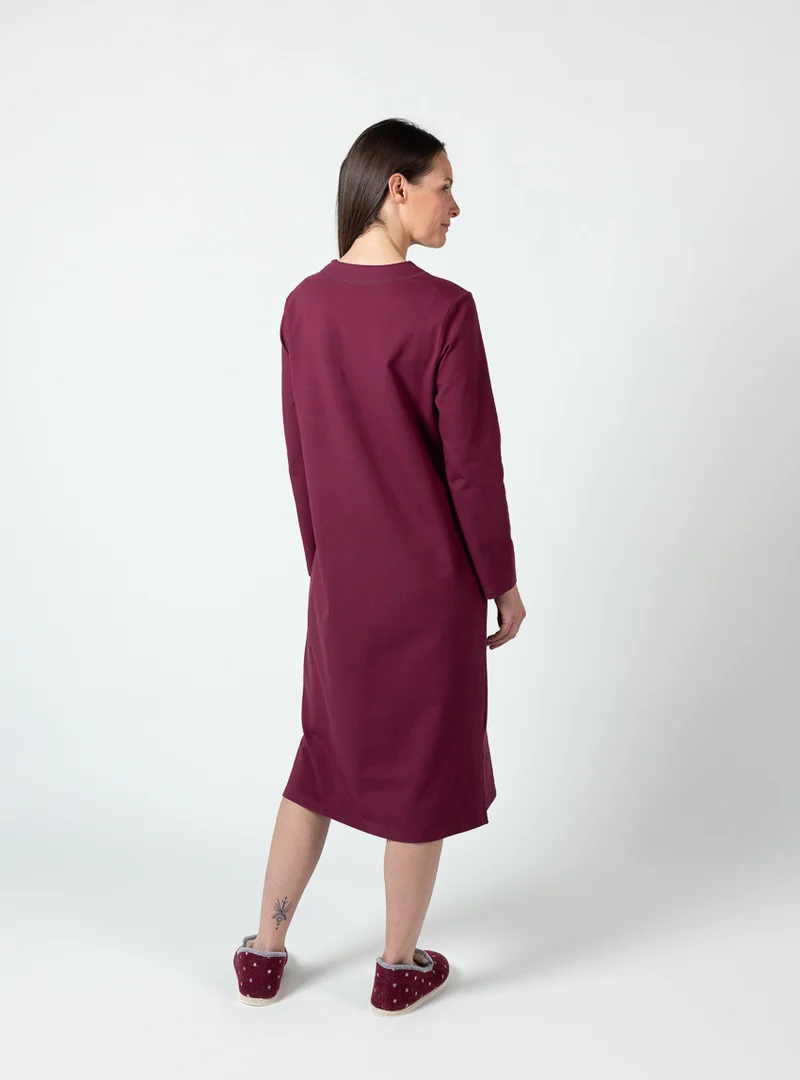 Chemise de nuit femme coton rouge bordeaux