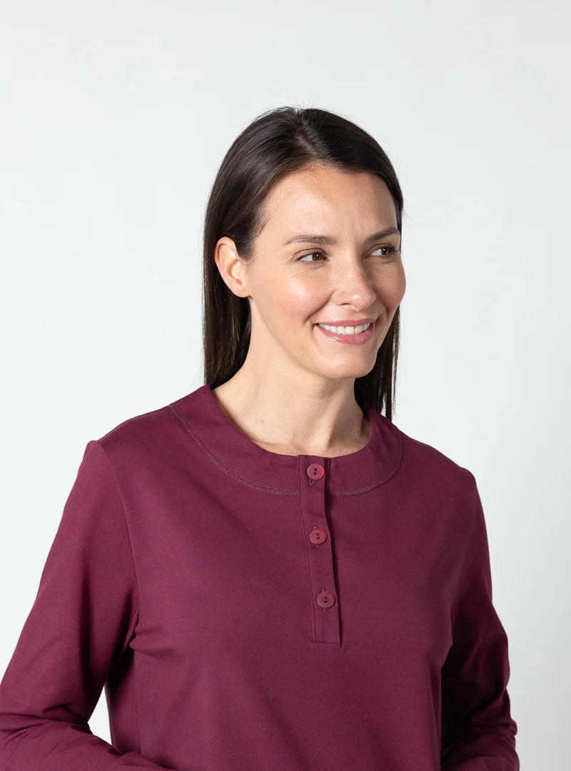 Chemise de nuit femme coton rouge bordeaux