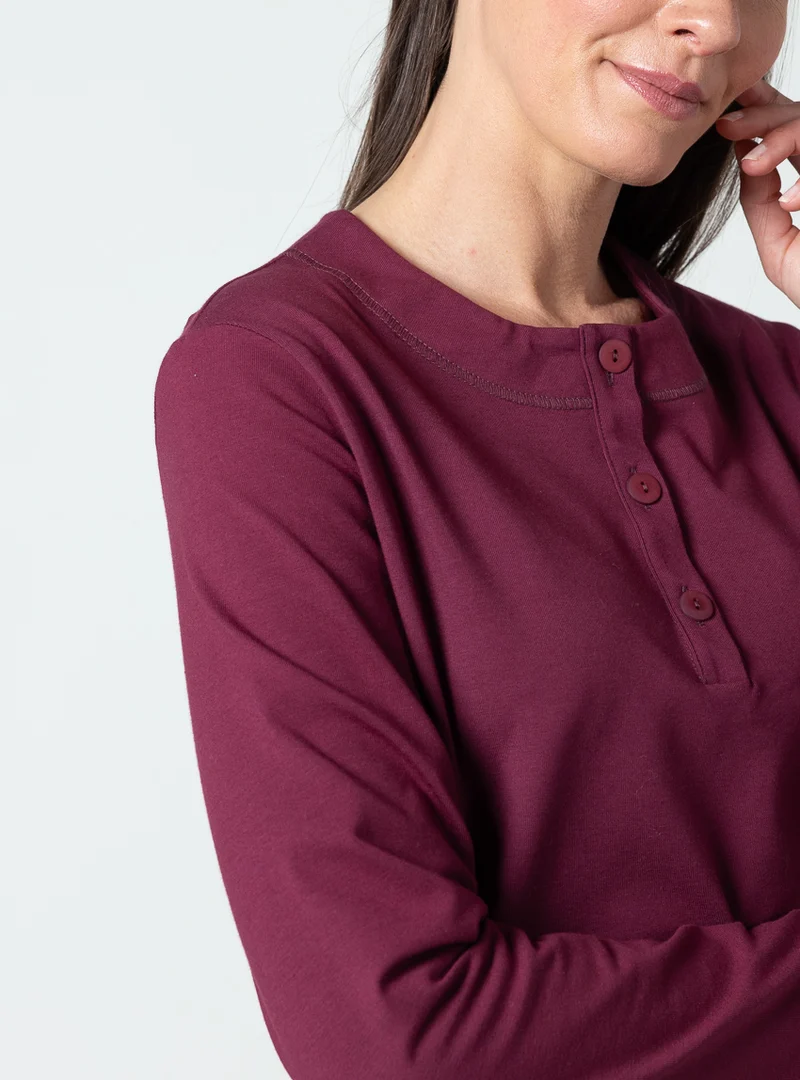 Chemise de nuit femme coton rouge bordeaux