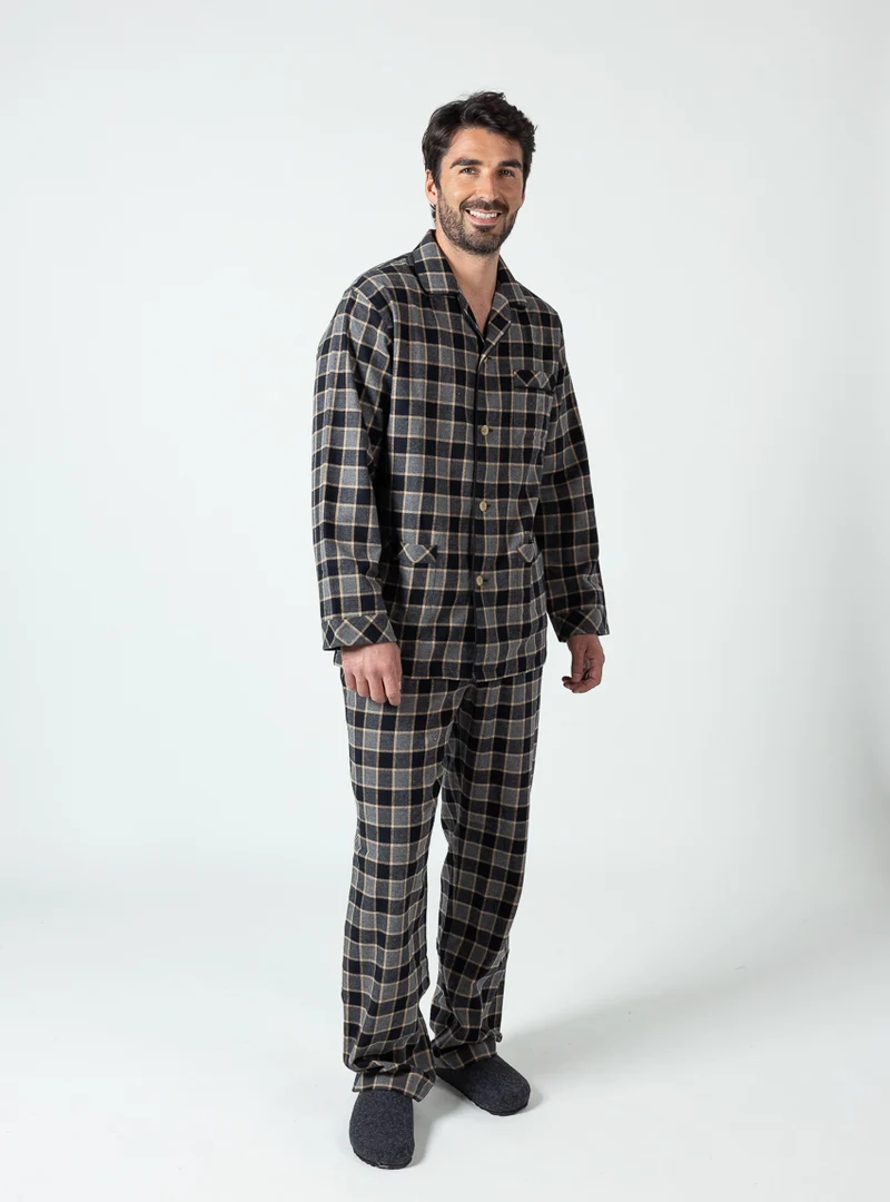 Pyjama homme coton carreaux gris noir