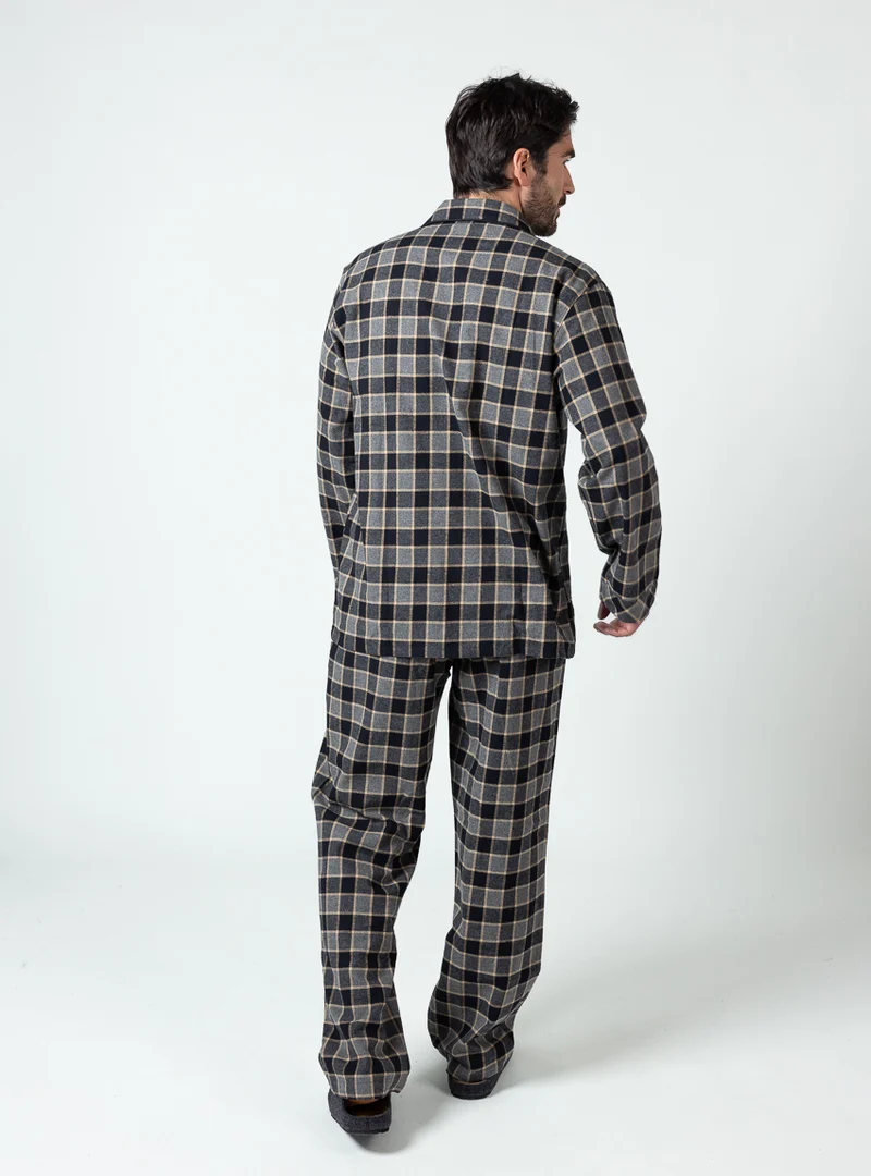 Pyjama homme coton carreaux gris noir