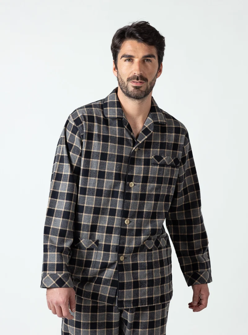 Pyjama homme coton carreaux gris noir