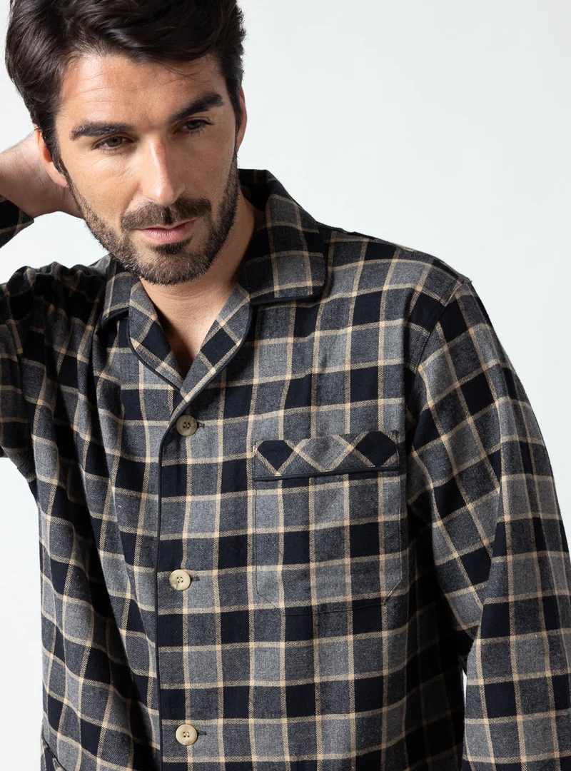 Pyjama homme coton carreaux gris noir