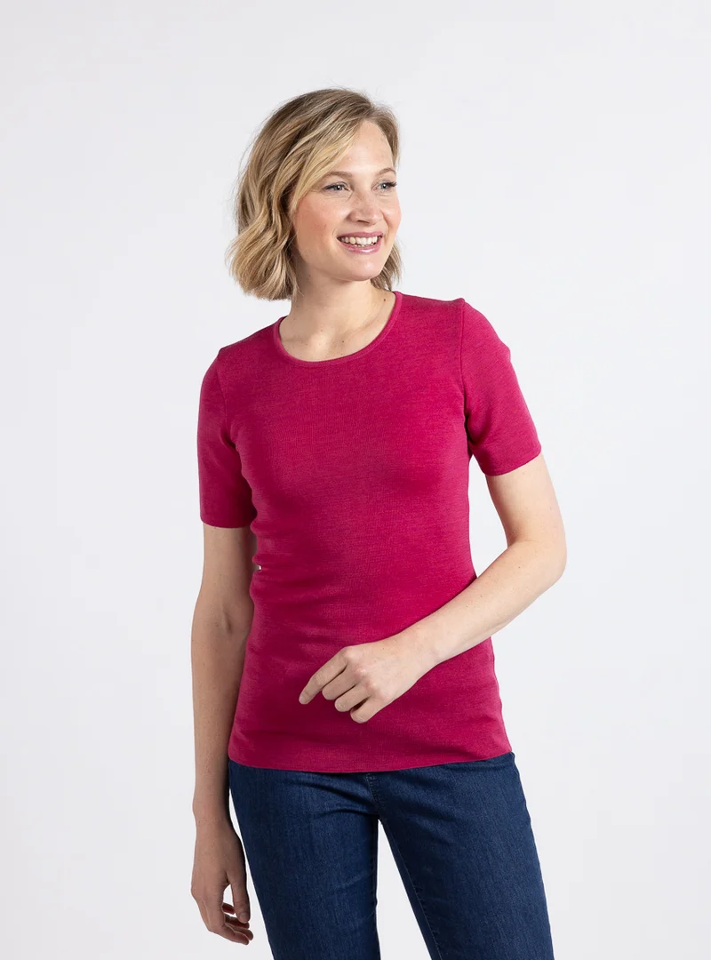 Tee-shirt femme en laine merinos rose géranium