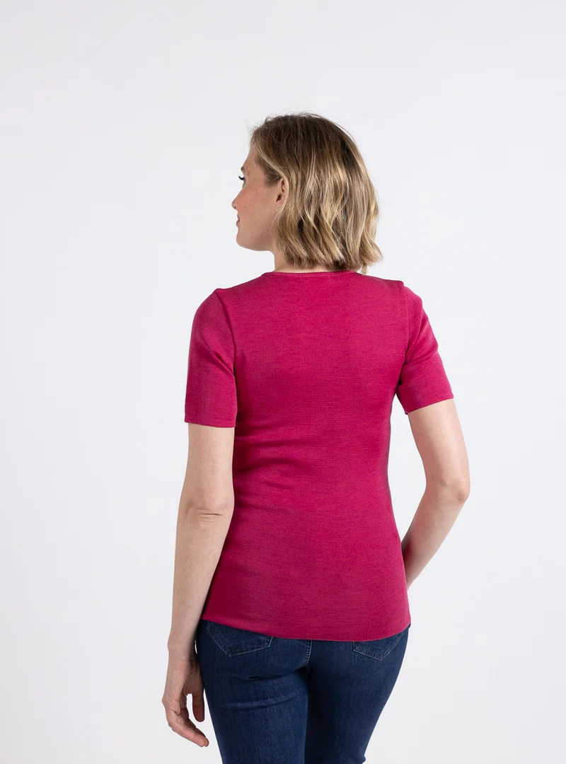 Tee-shirt femme en laine merinos rose géranium