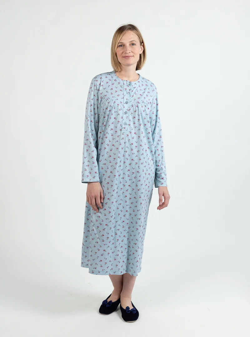 Chemise de nuit hiver femme floral vert sauge