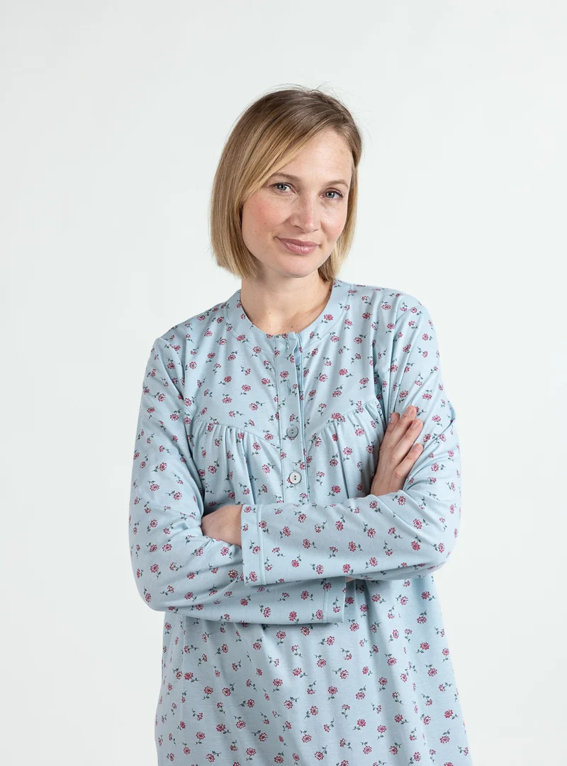 Chemise de nuit hiver femme floral vert sauge