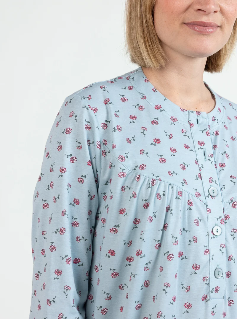 Chemise de nuit hiver femme floral vert sauge