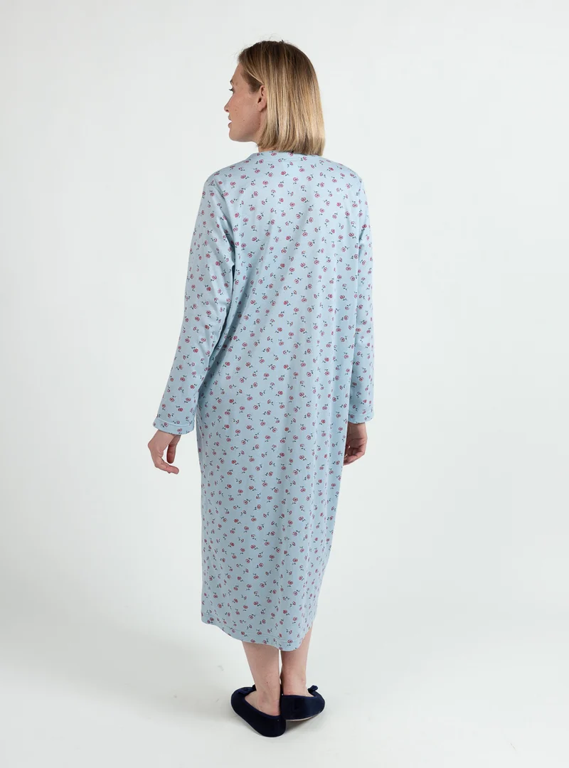 Chemise de nuit hiver femme floral vert sauge