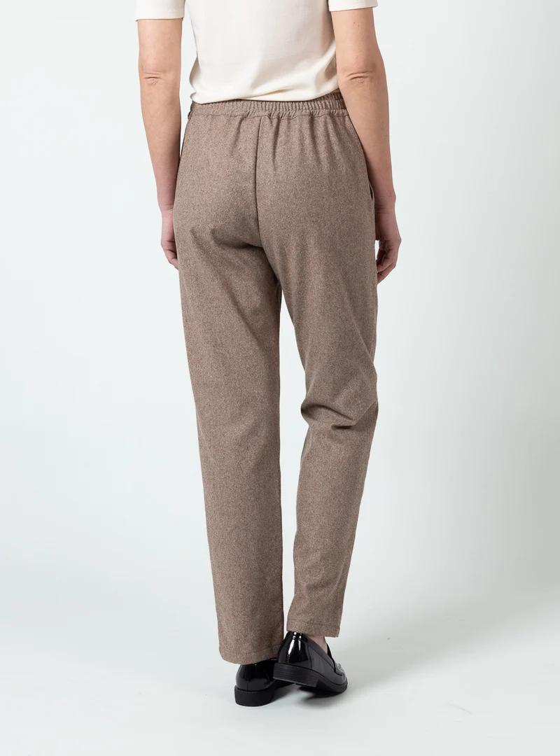 Pantalon femme laine beige foncé taille élastiquée