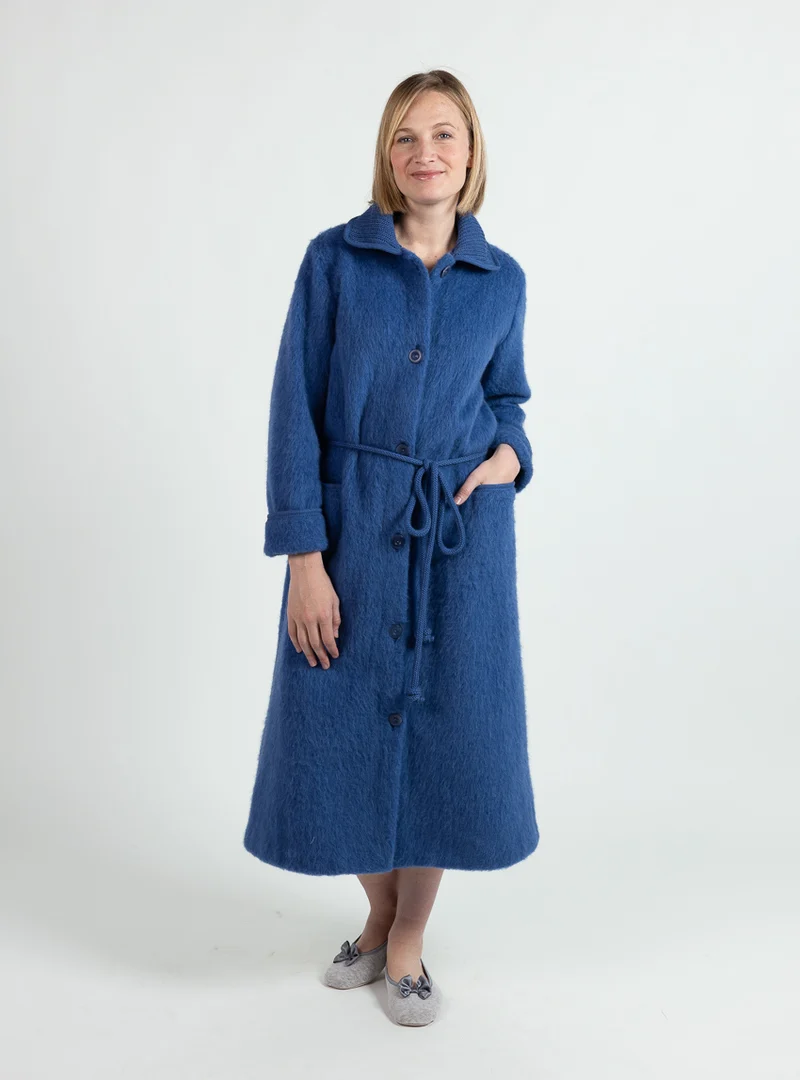 Robe de chambre femme en laine des pyrenees bleu océan