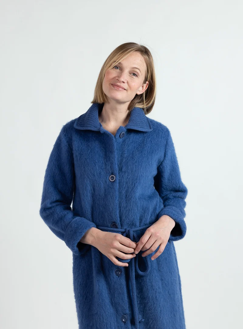Robe de chambre femme en laine des pyrenees bleu océan