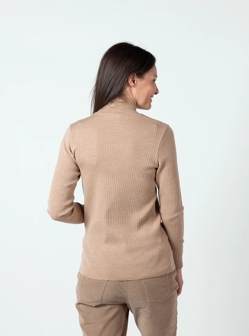 Pull col cheminée femme beige chaud