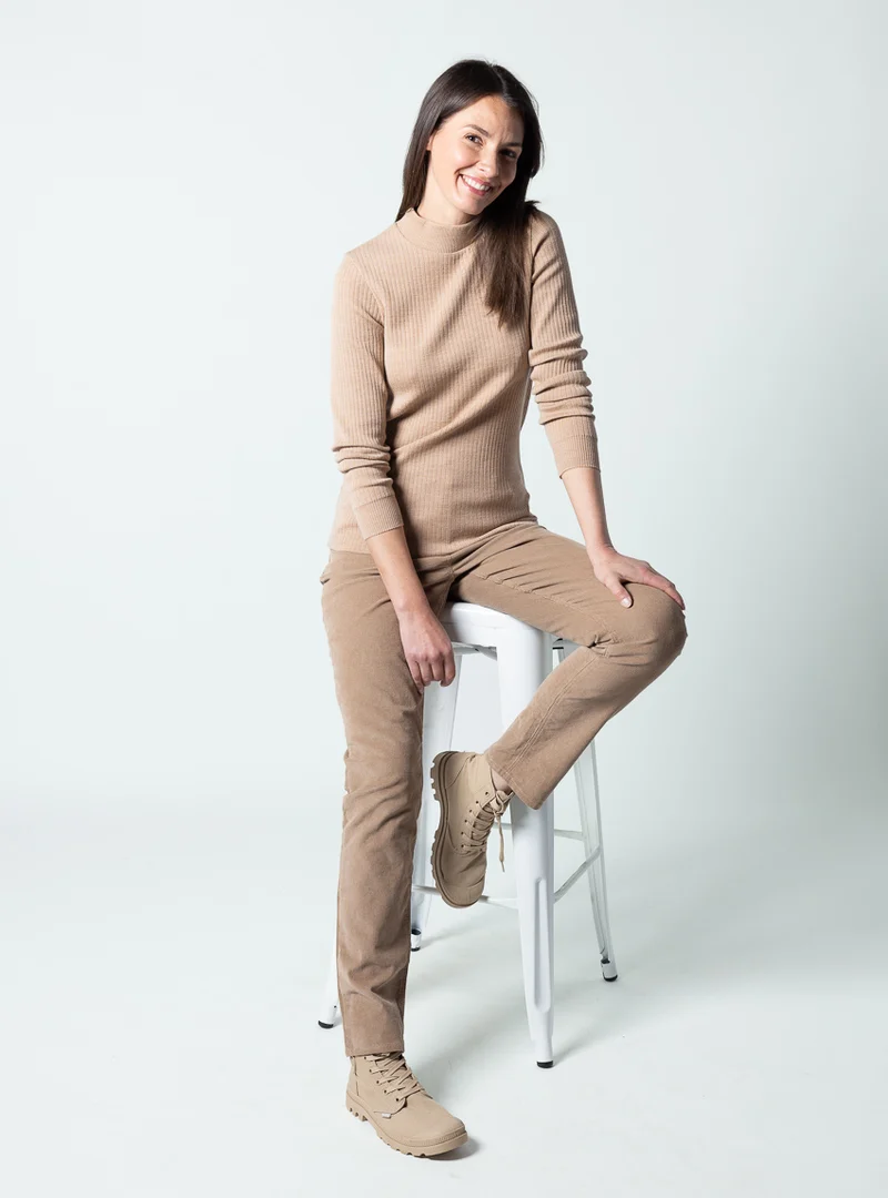 Pull col cheminée femme beige chaud