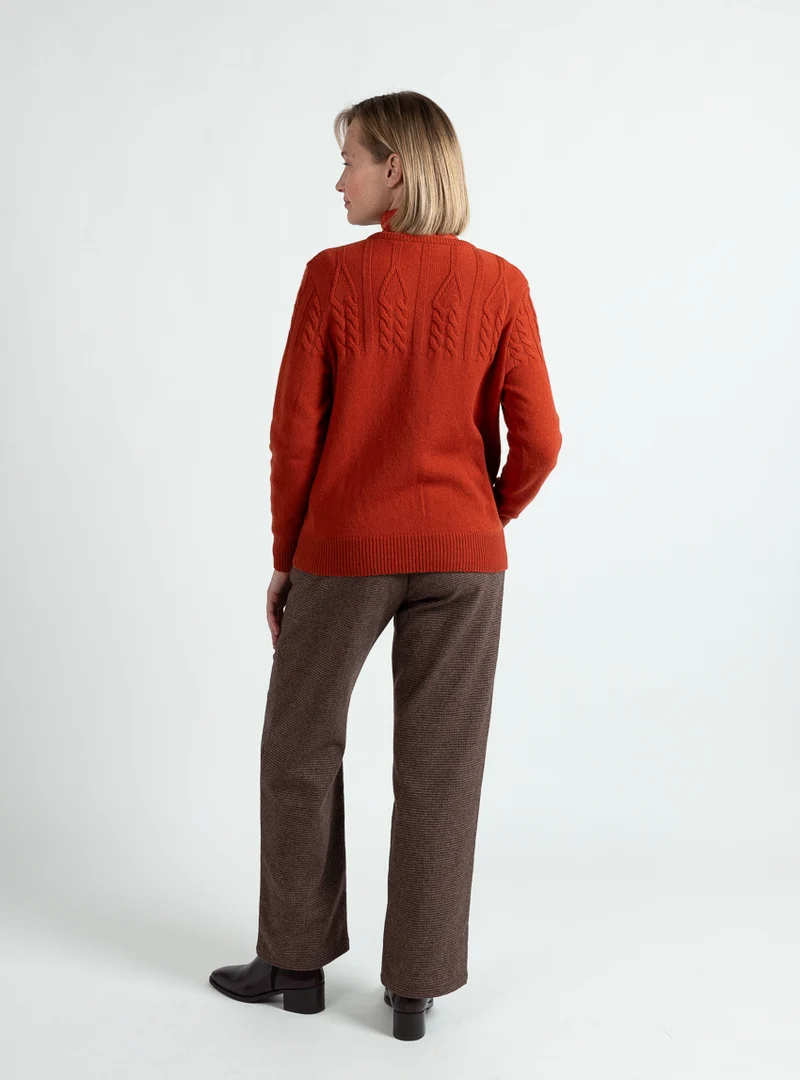 Cardigan femme en laine extrafine mérinos orange brûlé