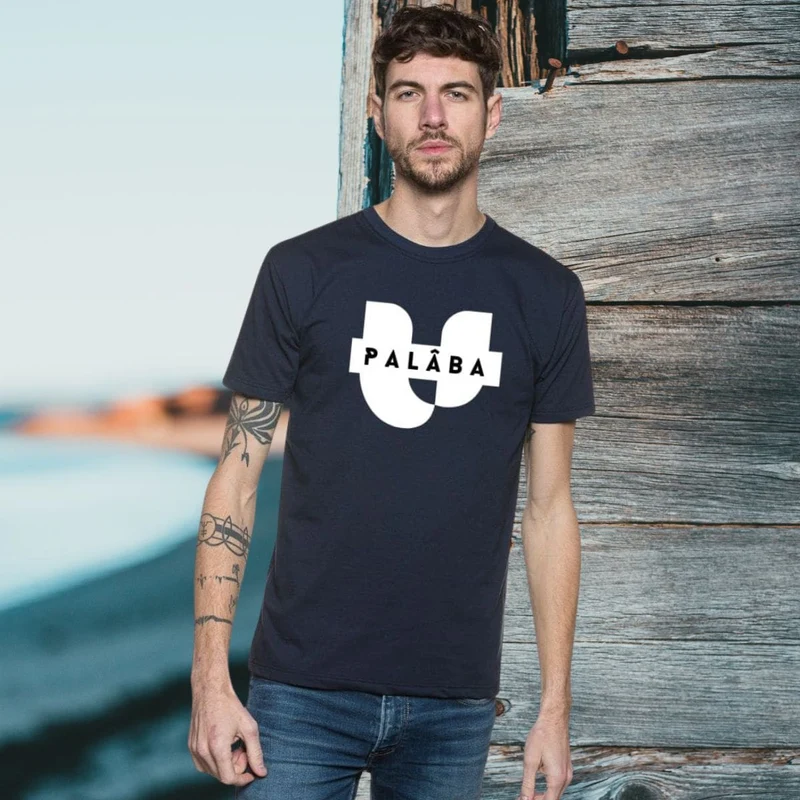 T-shirt bleu coton bio à col rond en jersey