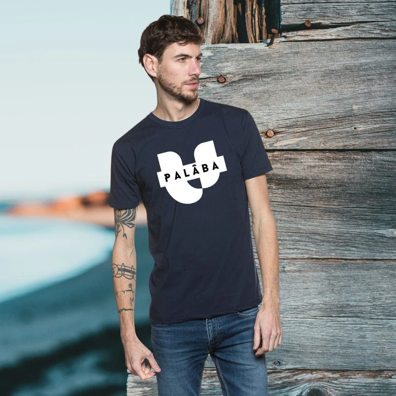 T-shirt bleu coton bio à col rond en jersey