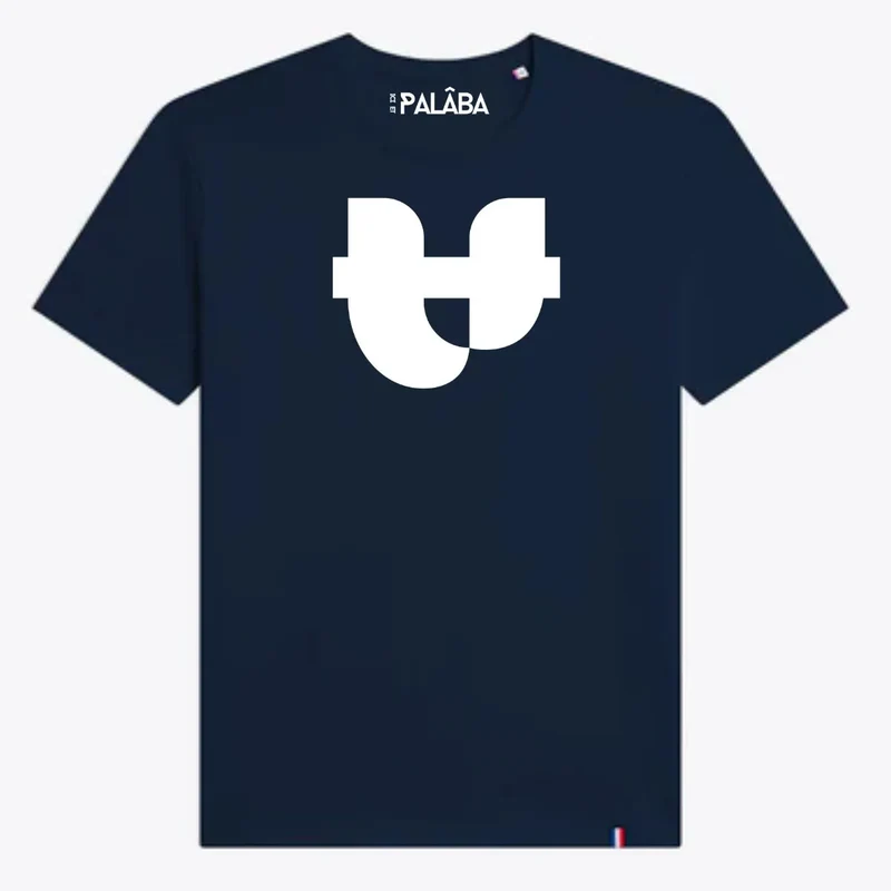 T-shirt coton bleu col rond imprimé