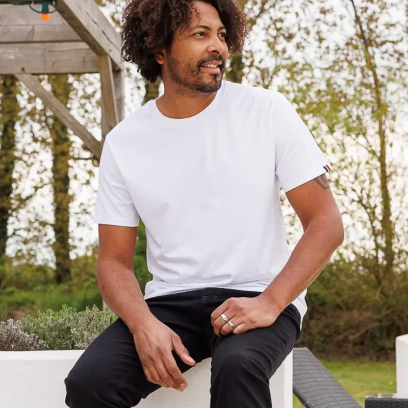 T-shirt uni col rond en jersey - Blanc