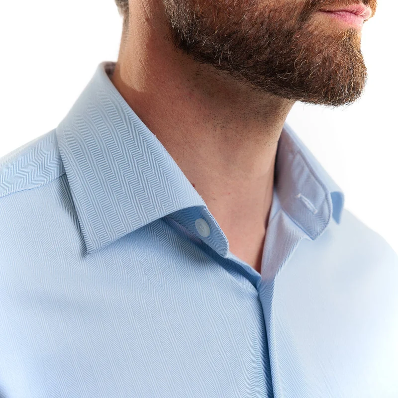 Chemise col italien bleu ciel 100% coton