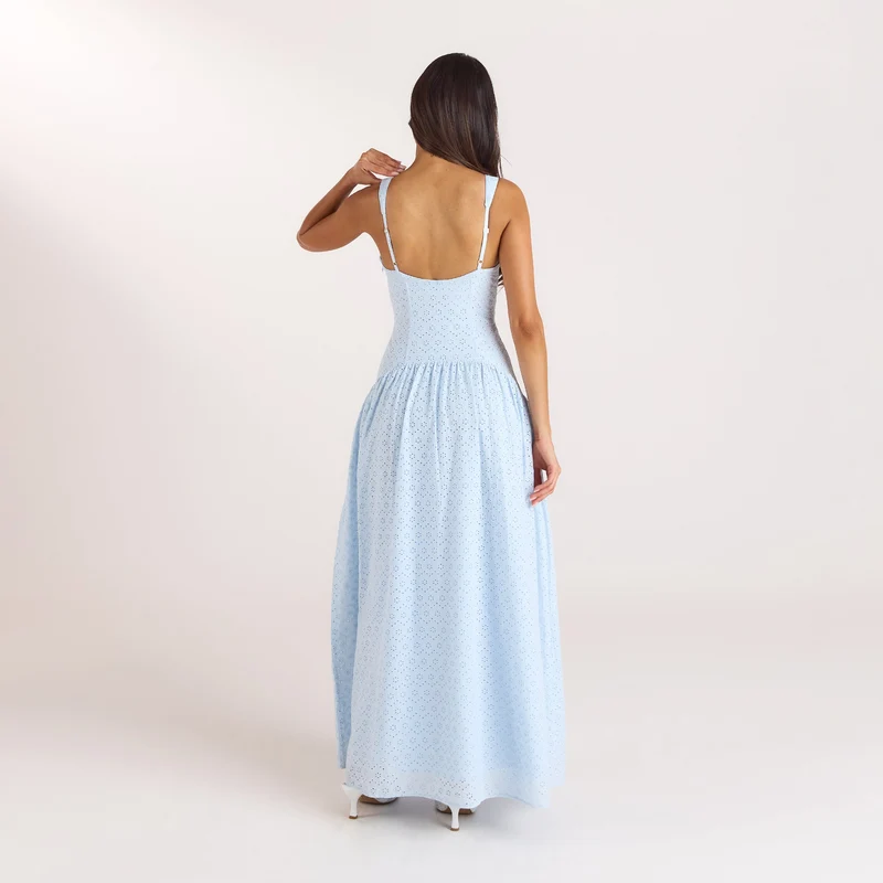Robe Maxi en Broderie - Bleu