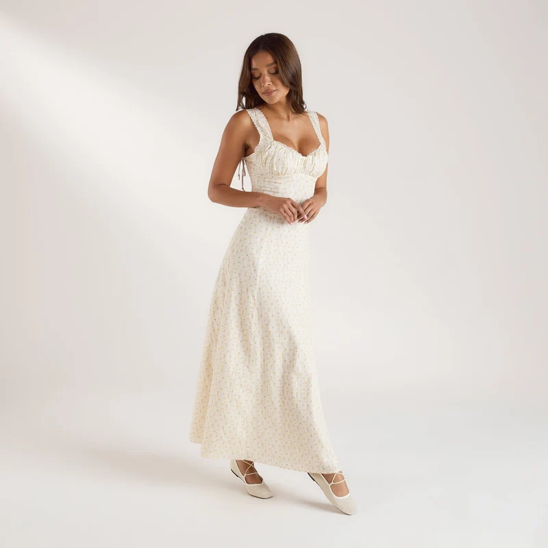 Robe Maxi Dos Corset - fleur de pêche