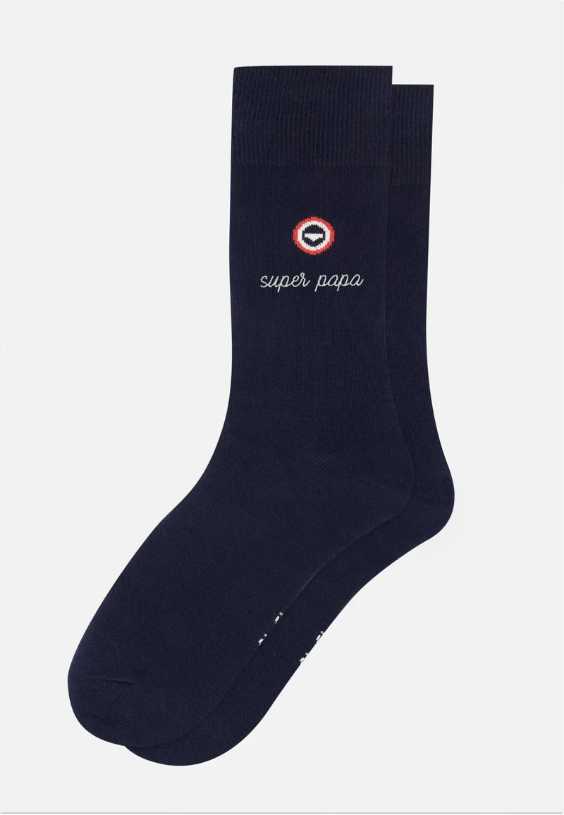 Chaussettes mi-hautes unies bleu marine - Robuste Marine Brodé Super Papa