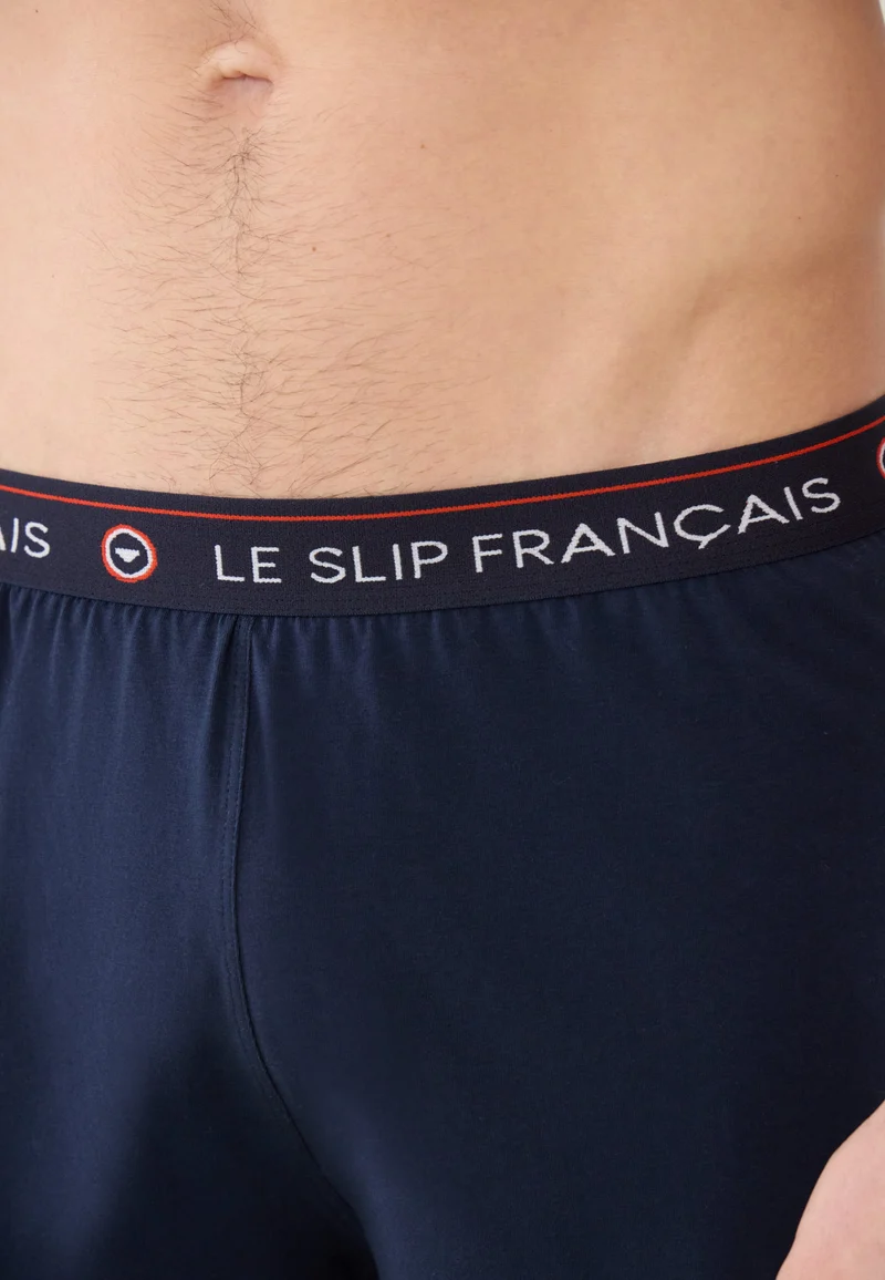 Bas de pyjama court bleu marine en coton - Invincible Marine Brodé Super Papa