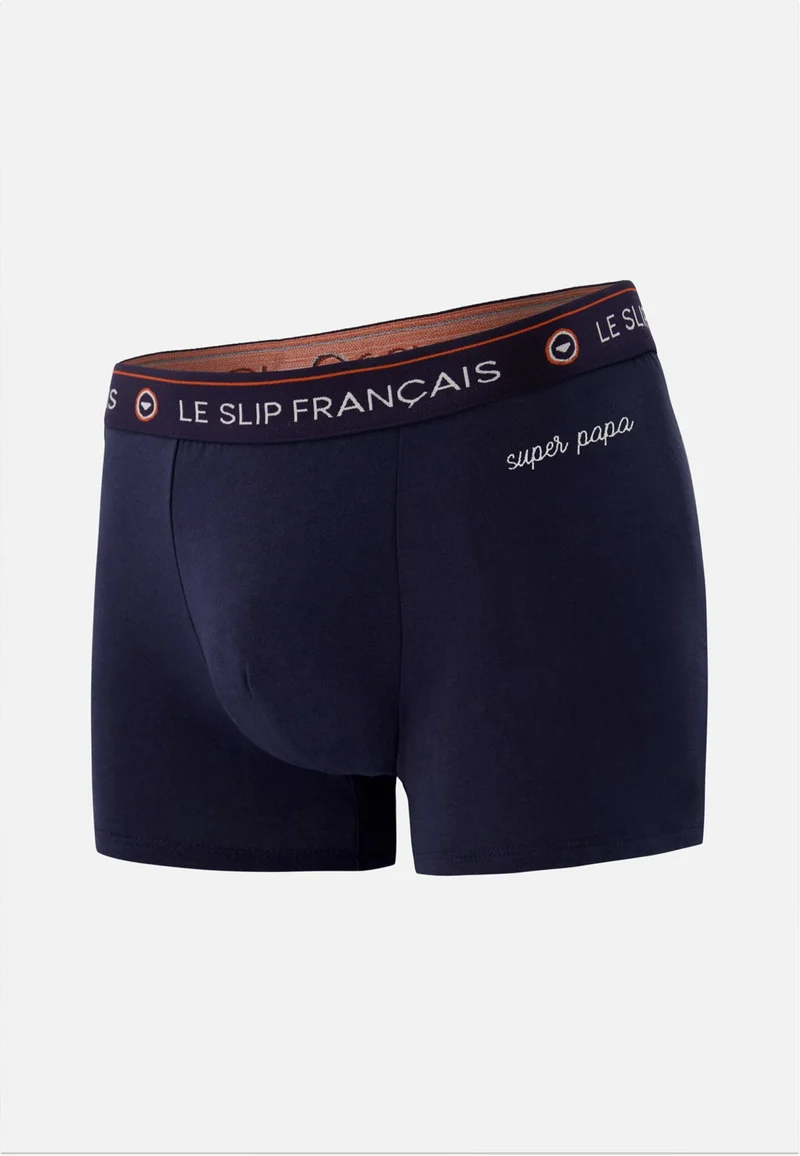 Boxer bleu marine en coton - Redoutable Marine Brodé Super Papa