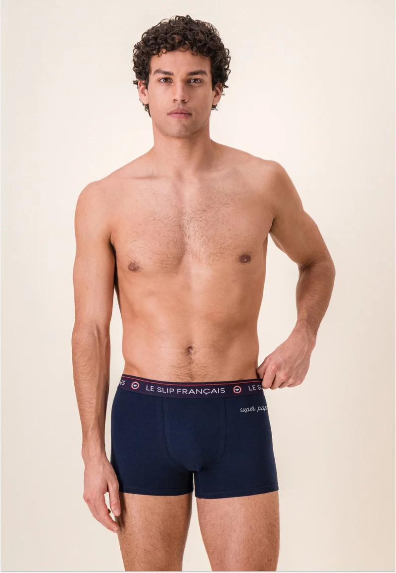 Boxer bleu marine en coton - Redoutable Marine Brodé Super Papa