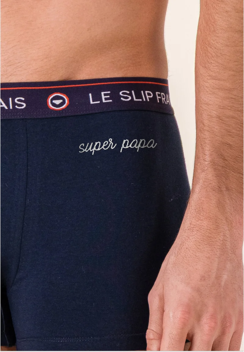 Boxer bleu marine en coton - Redoutable Marine Brodé Super Papa