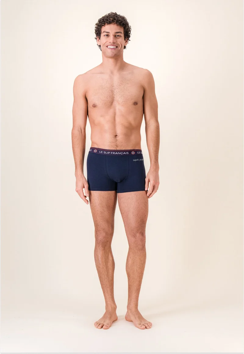 Boxer bleu marine en coton - Redoutable Marine Brodé Super Papa