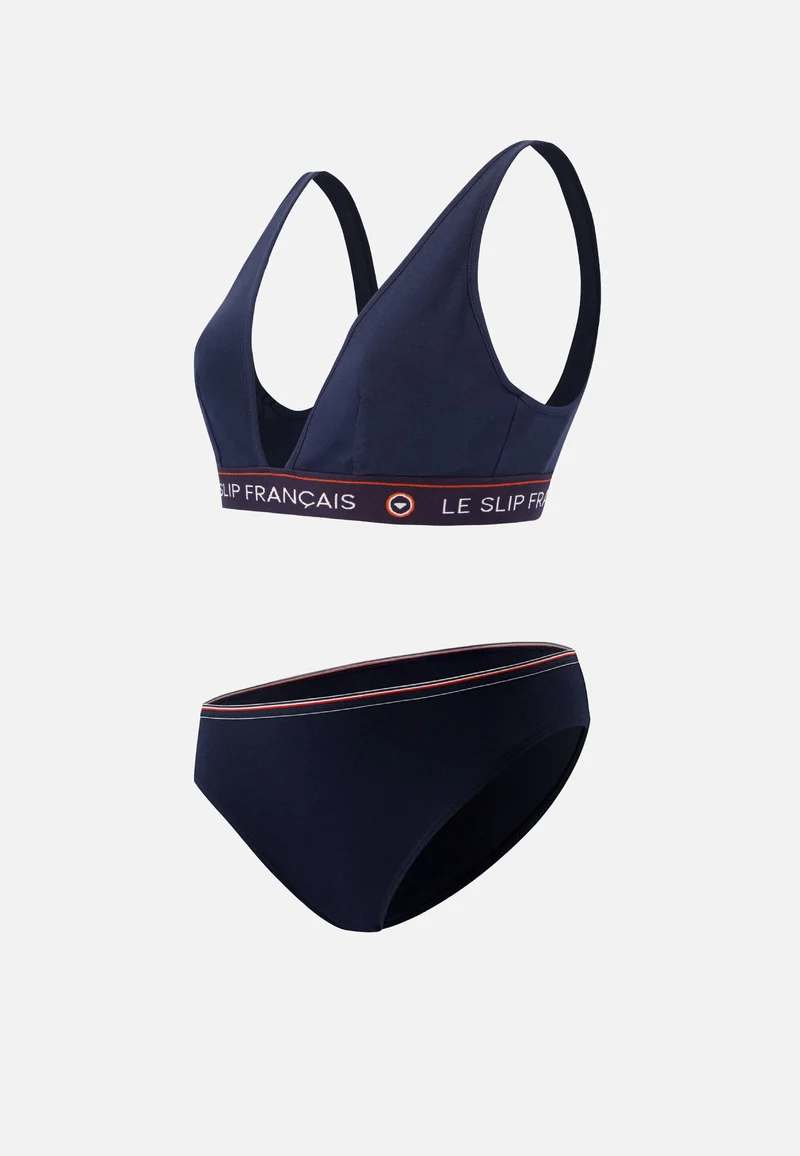 Ensemble culotte soutien-gorge triangle en coton - Séduisante Lucette Marine