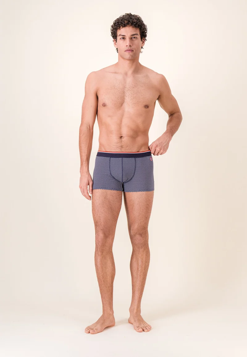 Lot de 3 boxers en coton - Boxers Chevron Marine Blanc
