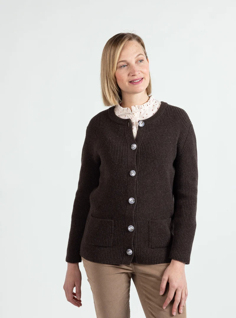 Cardigan femme en laine extrafine mérinos marron