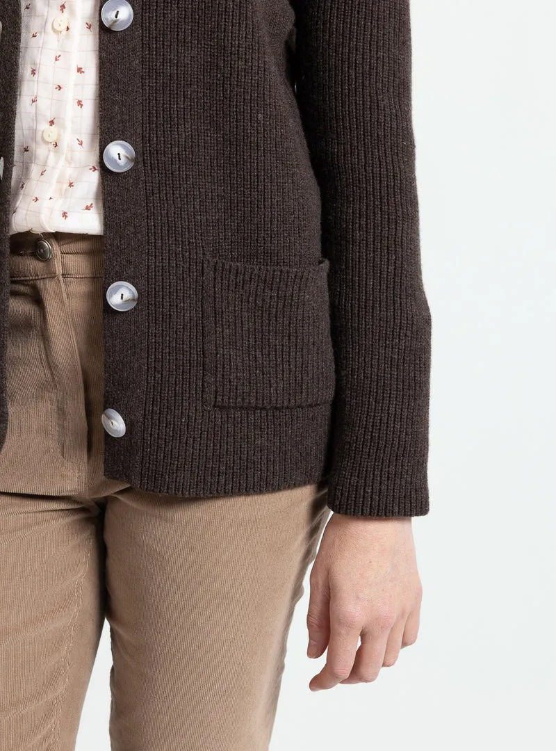 Cardigan femme en laine extrafine mérinos marron