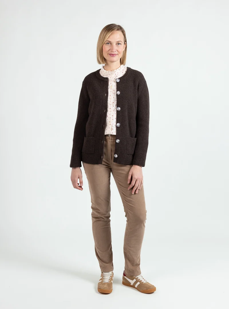 Cardigan femme en laine extrafine mérinos marron