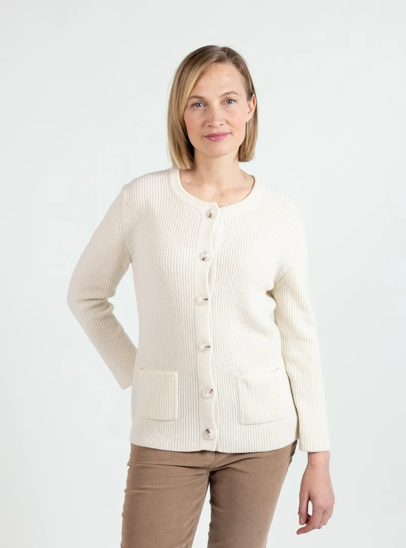 Cardigan femme en laine extrafine mérinos blanc naturel