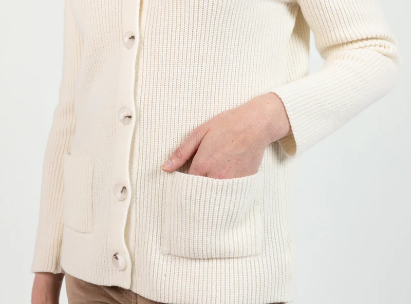 Cardigan femme en laine extrafine mérinos blanc naturel