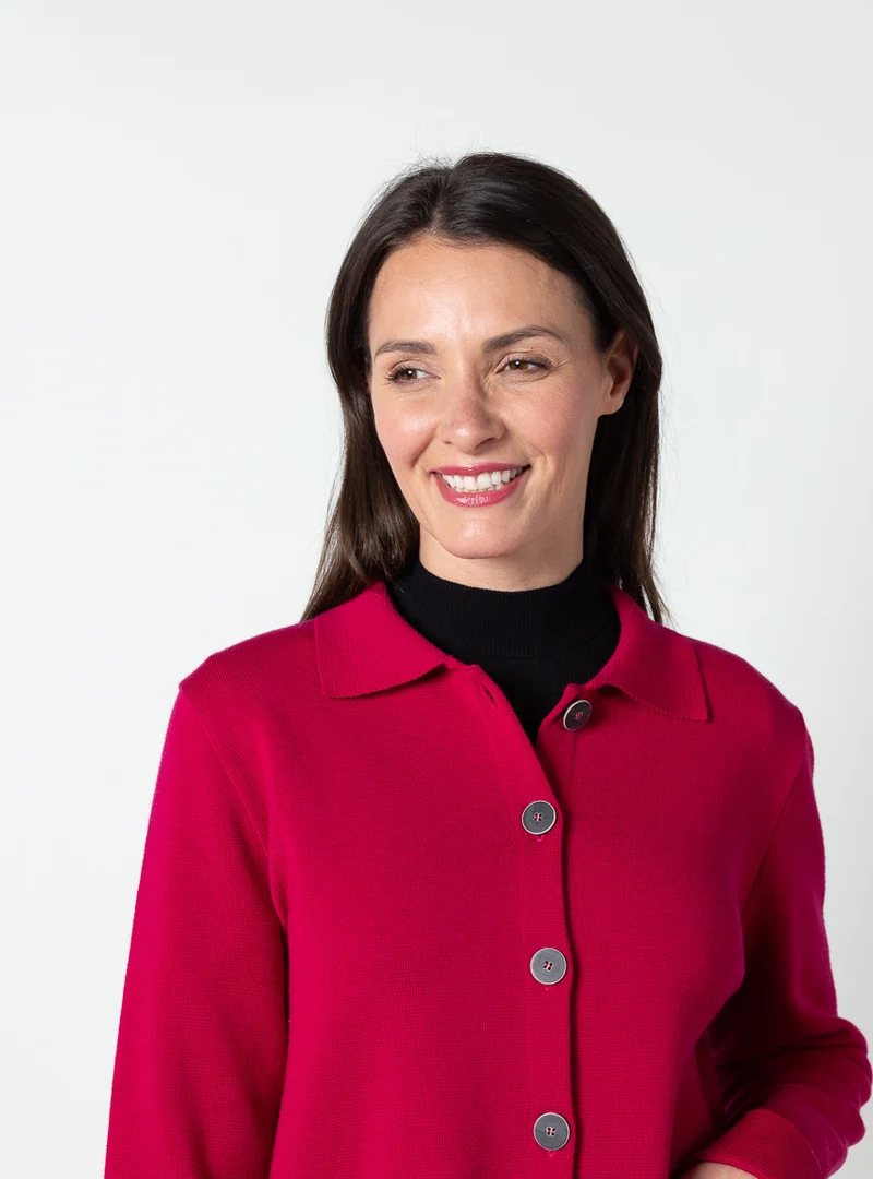 Veste femme laine mérinos rose rubis