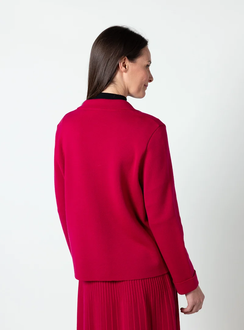 Veste femme laine mérinos rose rubis
