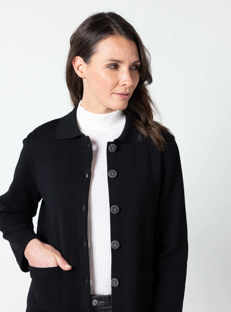 Veste femme laine mérinos noir
